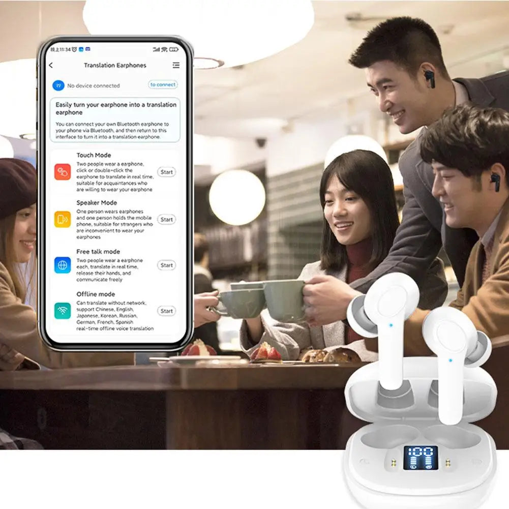 144 Languages Smart Translate Earbuds Real Time Voice Translator Support Online Offline 4 Translation Mode 98% Accuracy