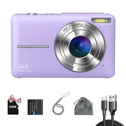 Digital Camera FHD 1080P Teens Camera with 32GB Card, Battery, Lanyard, 16X Zoom anti Shake, 44MP Compact Portable Small Cam