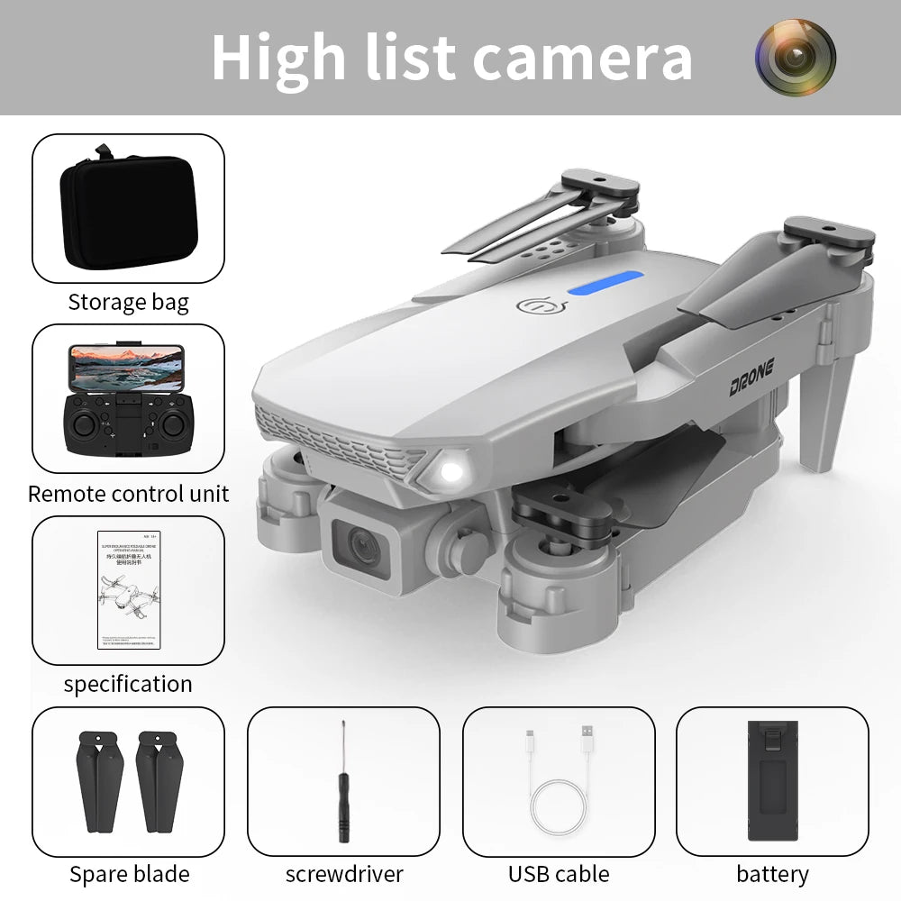 2024 New E88 Pro WIFI FPV Drone Wide Angle HD 4K 1080P Dual-Camera Height Hold RC Foldable Quadcopter Drone Helicopter Toys Gift