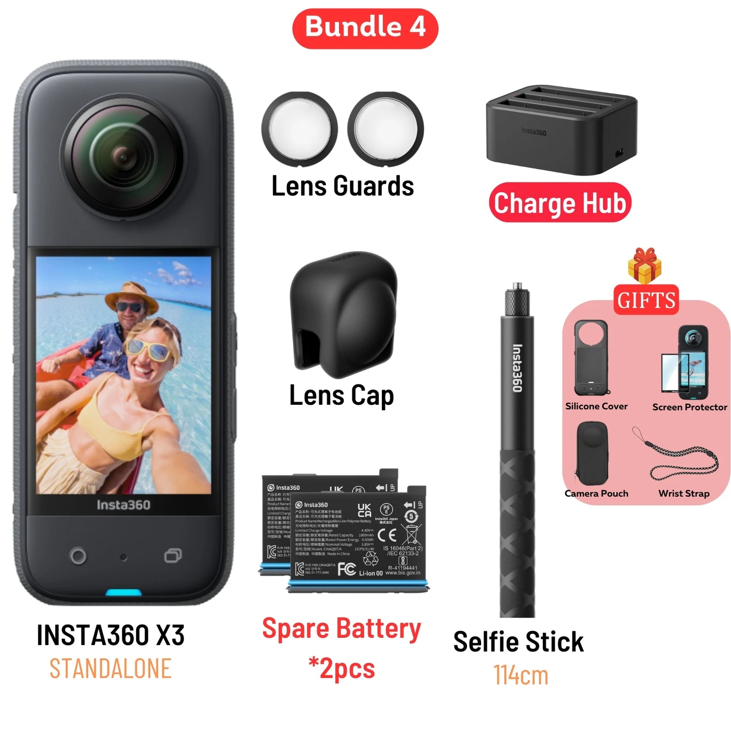 X3 Pocket-Size Sports 360 Action Camera HDR 5.7K 360 72MP 2.29'' Touch Screen 1/2'' Sensor Insta 360 Original Cam
