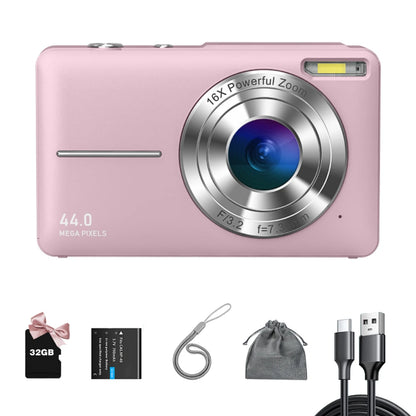Digital Camera FHD 1080P Teens Camera with 32GB Card, Battery, Lanyard, 16X Zoom anti Shake, 44MP Compact Portable Small Cam