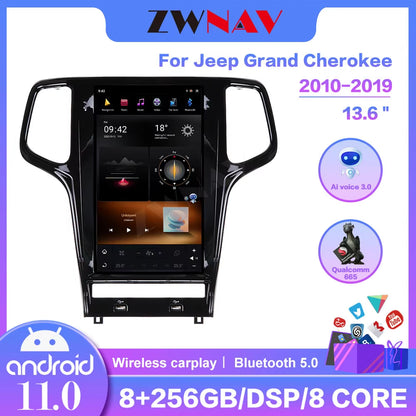 13.6" Android 11 Tesla Style for Jeep Grand Cherokee 2010 2011 2012 - 2020 GPS Navigation with DSP Carplay Car Multimedia Player