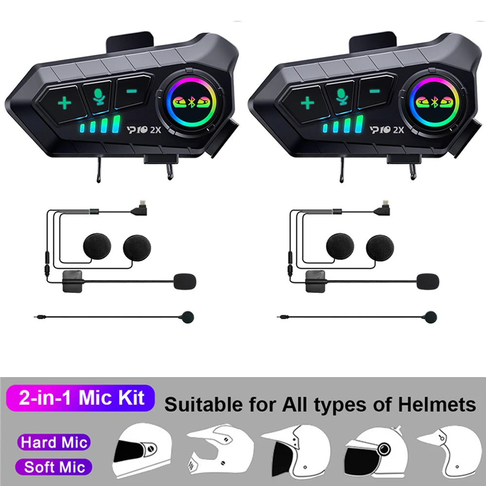 Bluetooth 5.3 Motorcycle Helmet Intercom Headset - Waterproof 300M Communication Speaker and Earphone