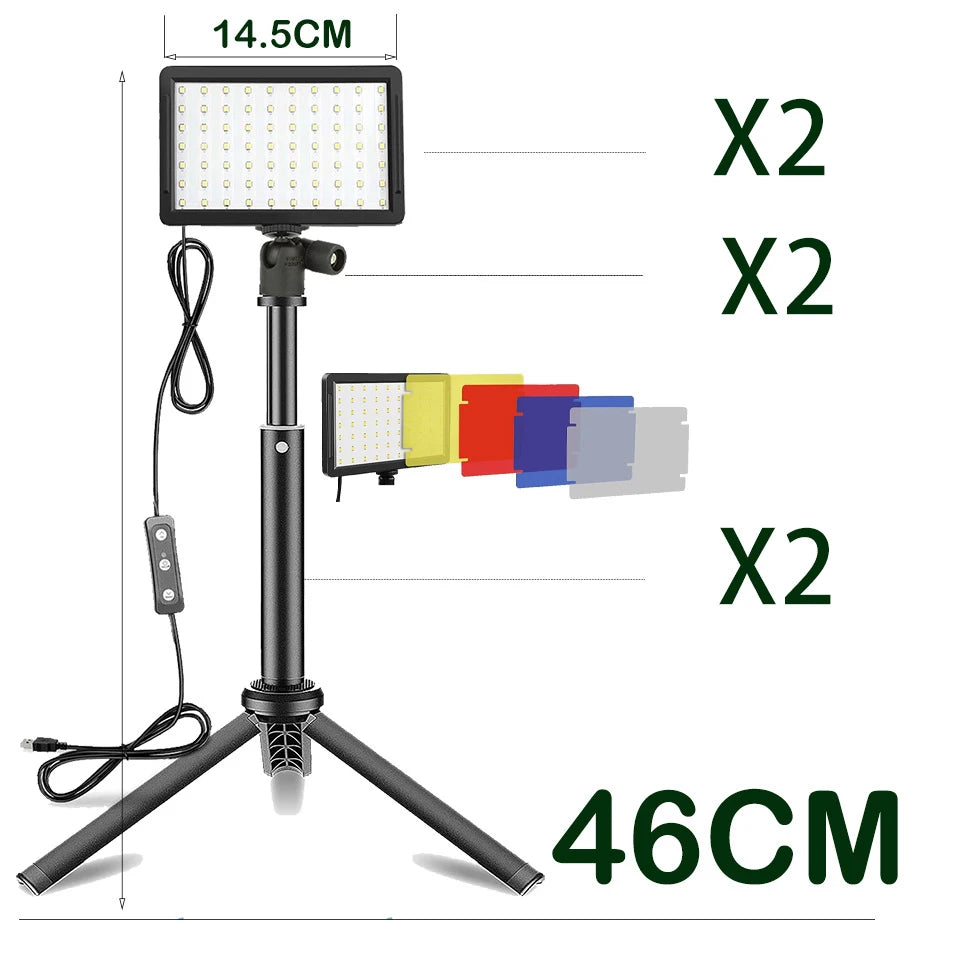 LED Photography Video Light Panel Lighting Photo Studio Lamp Kit with Tripod Stand RGB Filters for Shoot Live Streaming Youbube