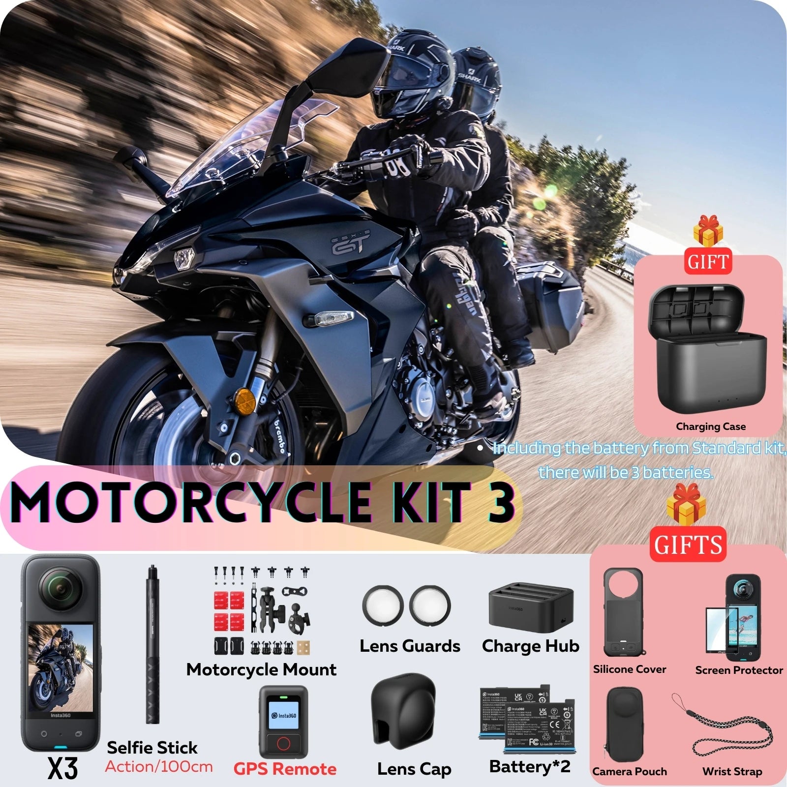 X3 Pocket-Size Sports 360 Action Camera HDR 5.7K 360 72MP 2.29'' Touch Screen 1/2'' Sensor Insta 360 Original Cam