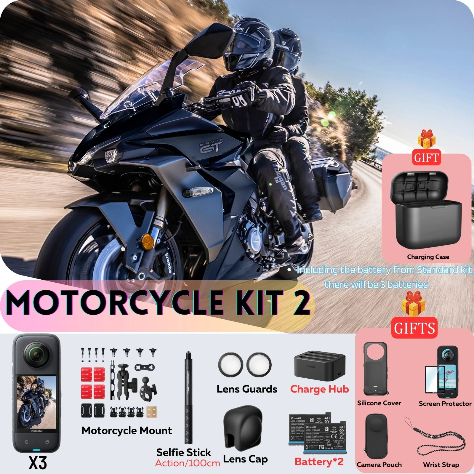 X3 Pocket-Size Sports 360 Action Camera HDR 5.7K 360 72MP 2.29'' Touch Screen 1/2'' Sensor Insta 360 Original Cam