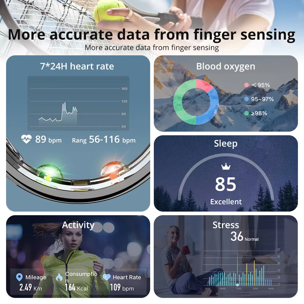 2024  R10 Smart Ring Men Women, Smartring with Charging Case, Health and Sleep Monitor, 5ATM Waterproof for Xiaomi Phone