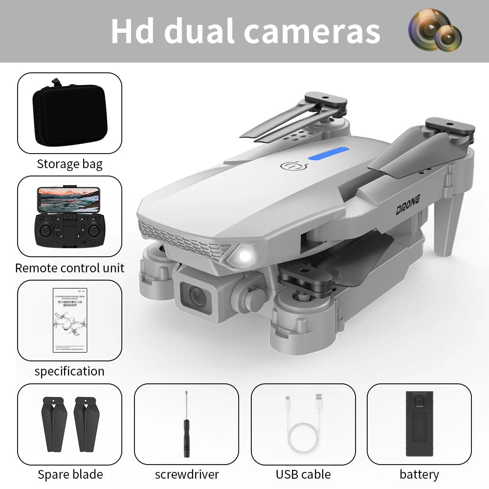 2024 New E88 Pro WIFI FPV Drone Wide Angle HD 4K 1080P Dual-Camera Height Hold RC Foldable Quadcopter Drone Helicopter Toys Gift
