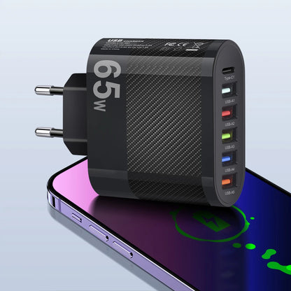 USB Total 65W Charger 6 Ports Fast Charging USB Type C Mobile Phone Charge Adapter for Iphone Samsung Xiaomi Huawei Wall Charger