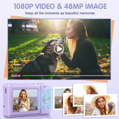 Digital Camera FHD 1080P Teens Camera with 32GB Card, Battery, Lanyard, 16X Zoom anti Shake, 44MP Compact Portable Small Cam