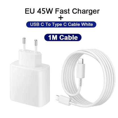 45W PD Charger for Samsung Galaxy S24 S23 S22 Quick Charge 3.0 USB C to Type C Cable Super Fast Charging Phone Adapter