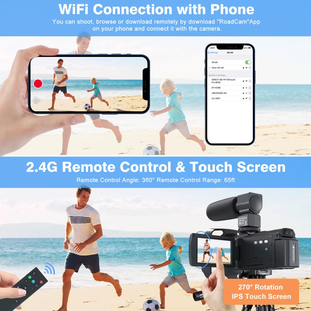 4K Video Camera Camcorder 48MP UHD Wifi IR Night Vision Vlogging Camera for Youtube 16X Digital Zoom Touch Screen Camera