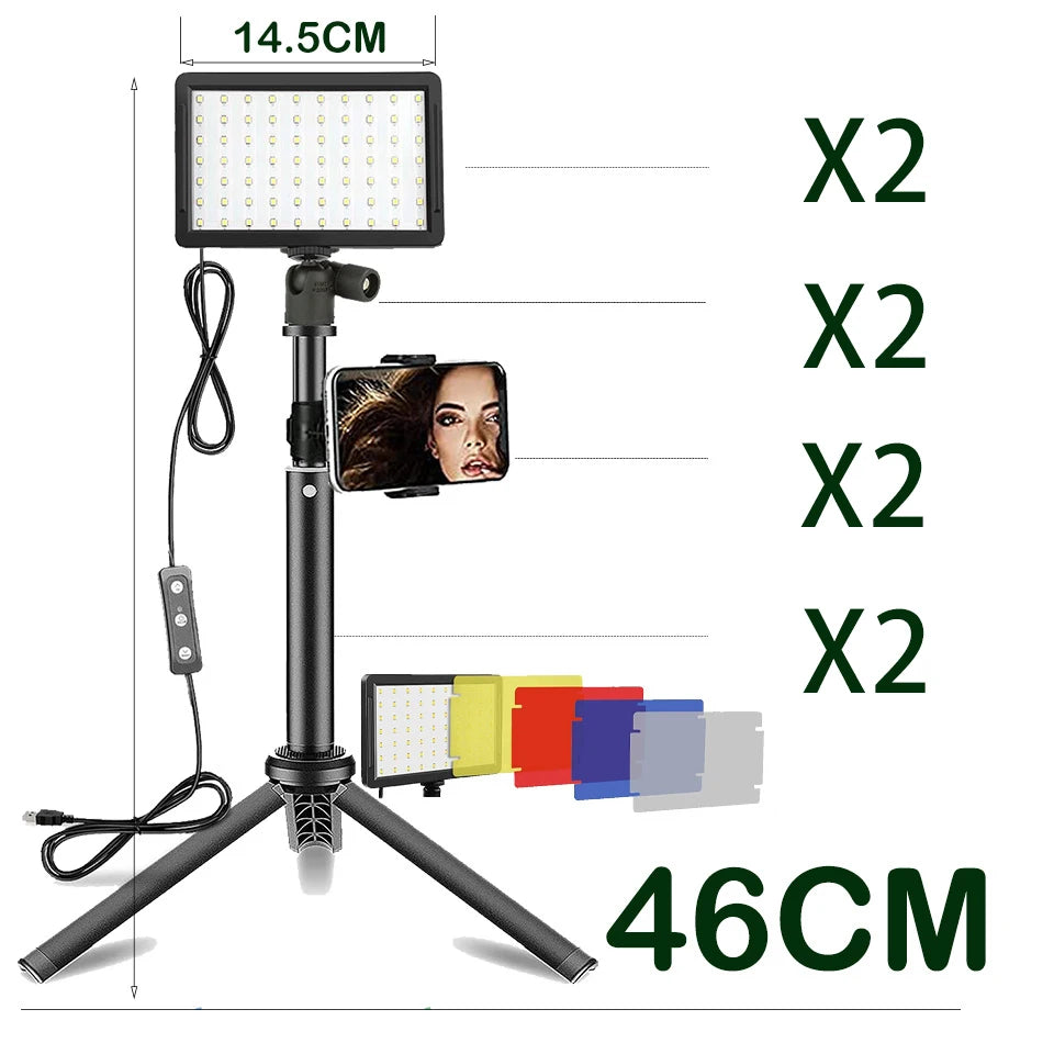 LED Photography Video Light Panel Lighting Photo Studio Lamp Kit with Tripod Stand RGB Filters for Shoot Live Streaming Youbube