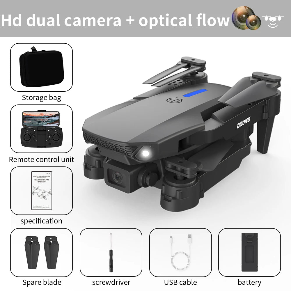 2024 New E88 Pro WIFI FPV Drone Wide Angle HD 4K 1080P Dual-Camera Height Hold RC Foldable Quadcopter Drone Helicopter Toys Gift