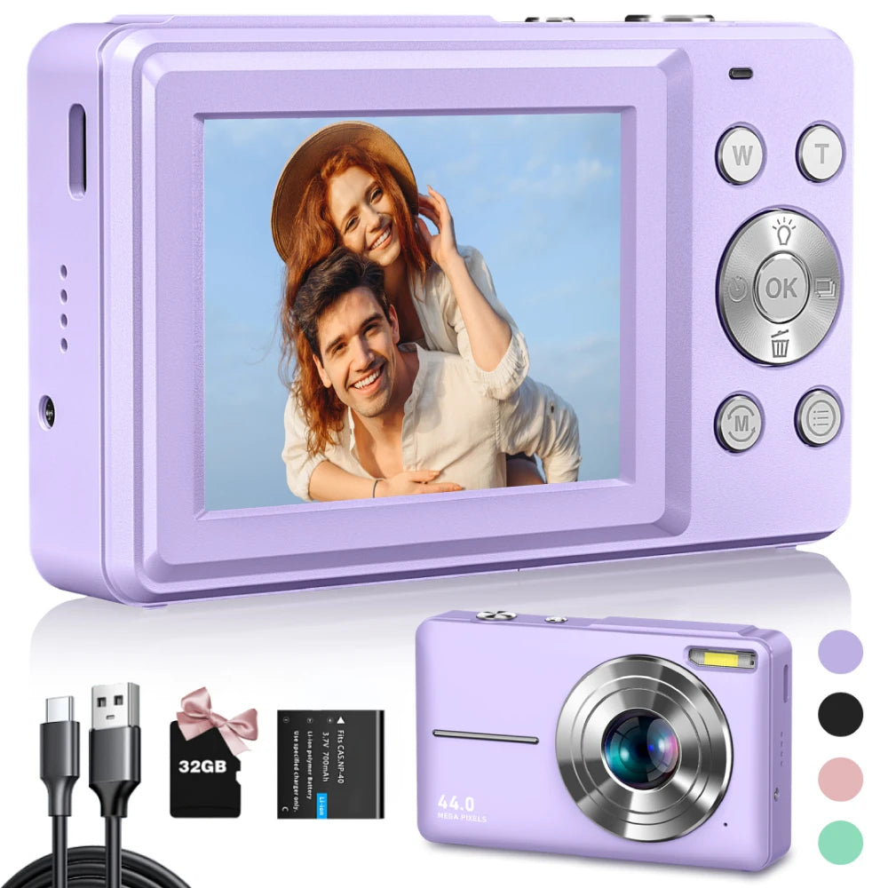 Digital Camera FHD 1080P Teens Camera with 32GB Card, Battery, Lanyard, 16X Zoom anti Shake, 44MP Compact Portable Small Cam