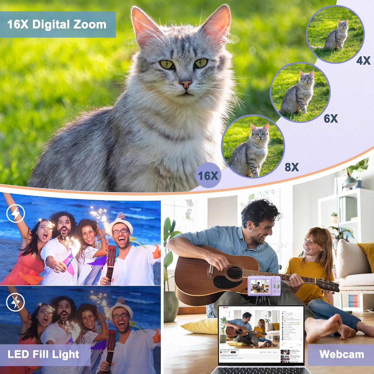 Digital Camera FHD 1080P Teens Camera with 32GB Card, Battery, Lanyard, 16X Zoom anti Shake, 44MP Compact Portable Small Cam
