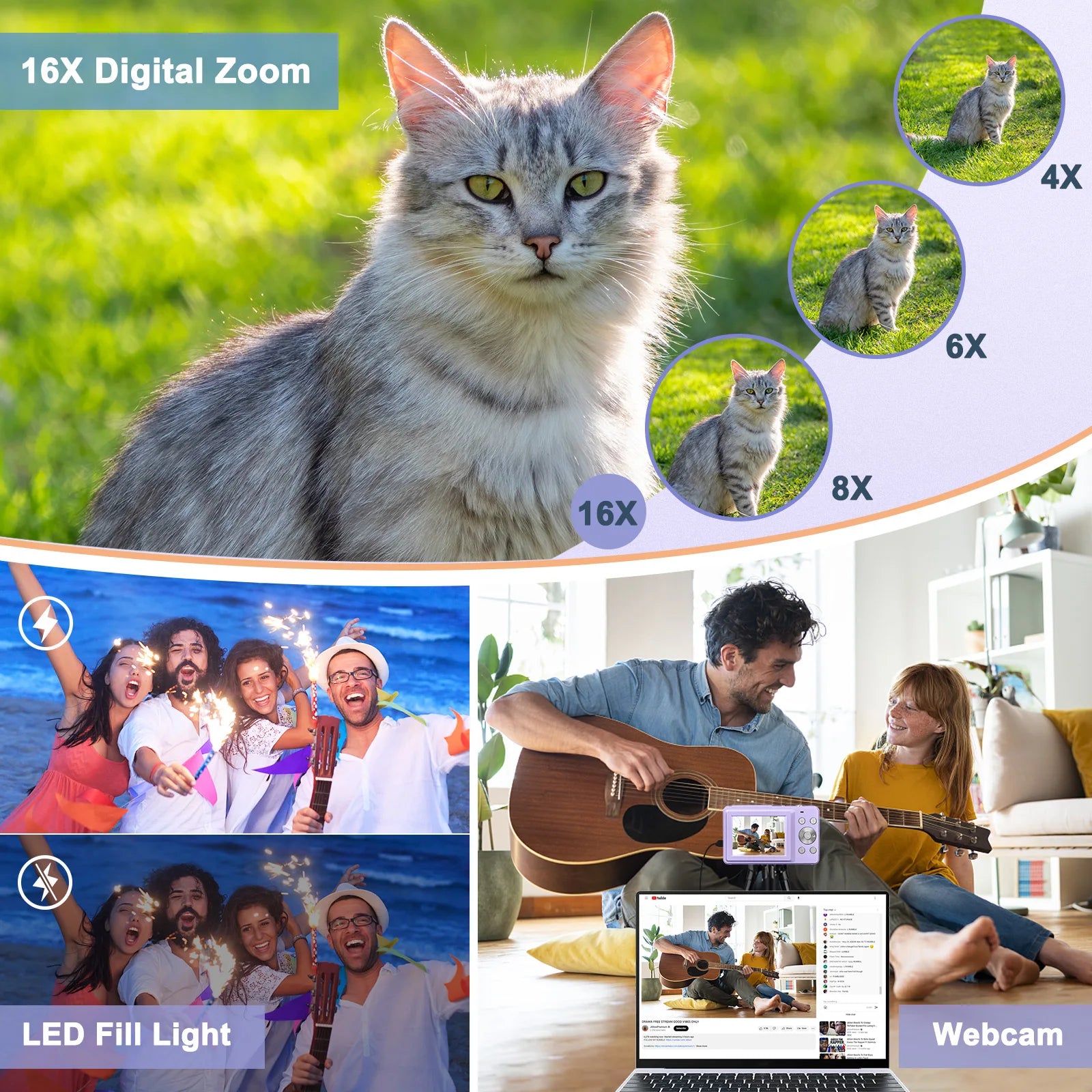 Digital Camera FHD 1080P Teens Camera with 32GB Card, Battery, Lanyard, 16X Zoom anti Shake, 44MP Compact Portable Small Cam