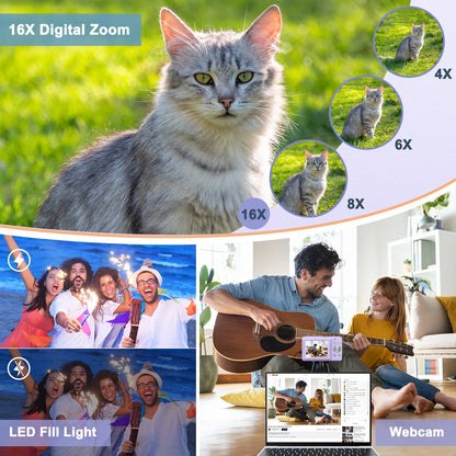 Digital Camera FHD 1080P Teens Camera with 32GB Card, Battery, Lanyard, 16X Zoom anti Shake, 44MP Compact Portable Small Cam